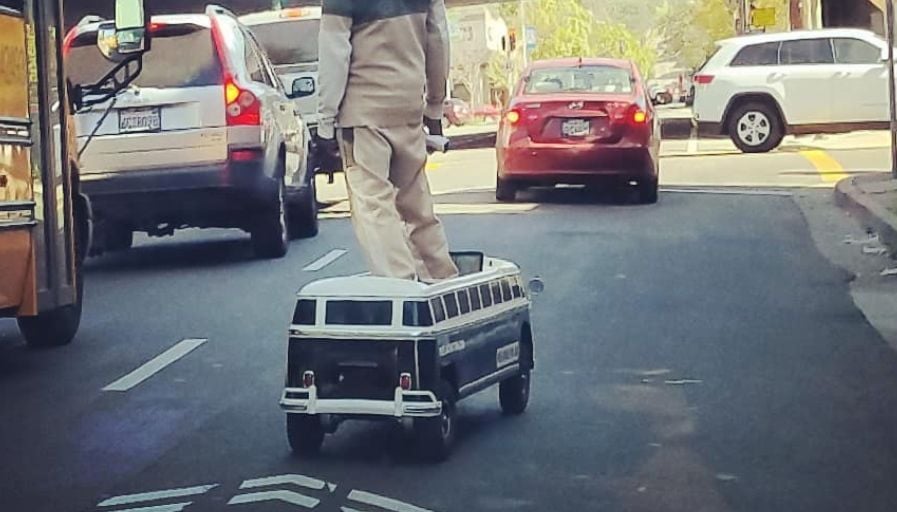 Photo: Oakland Skater Turns Electric Board Into Miniature Bus