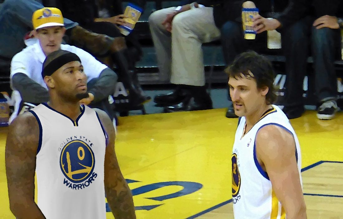 DeMarcus Cousins & Andrew Bogut in Warriors Jerseys