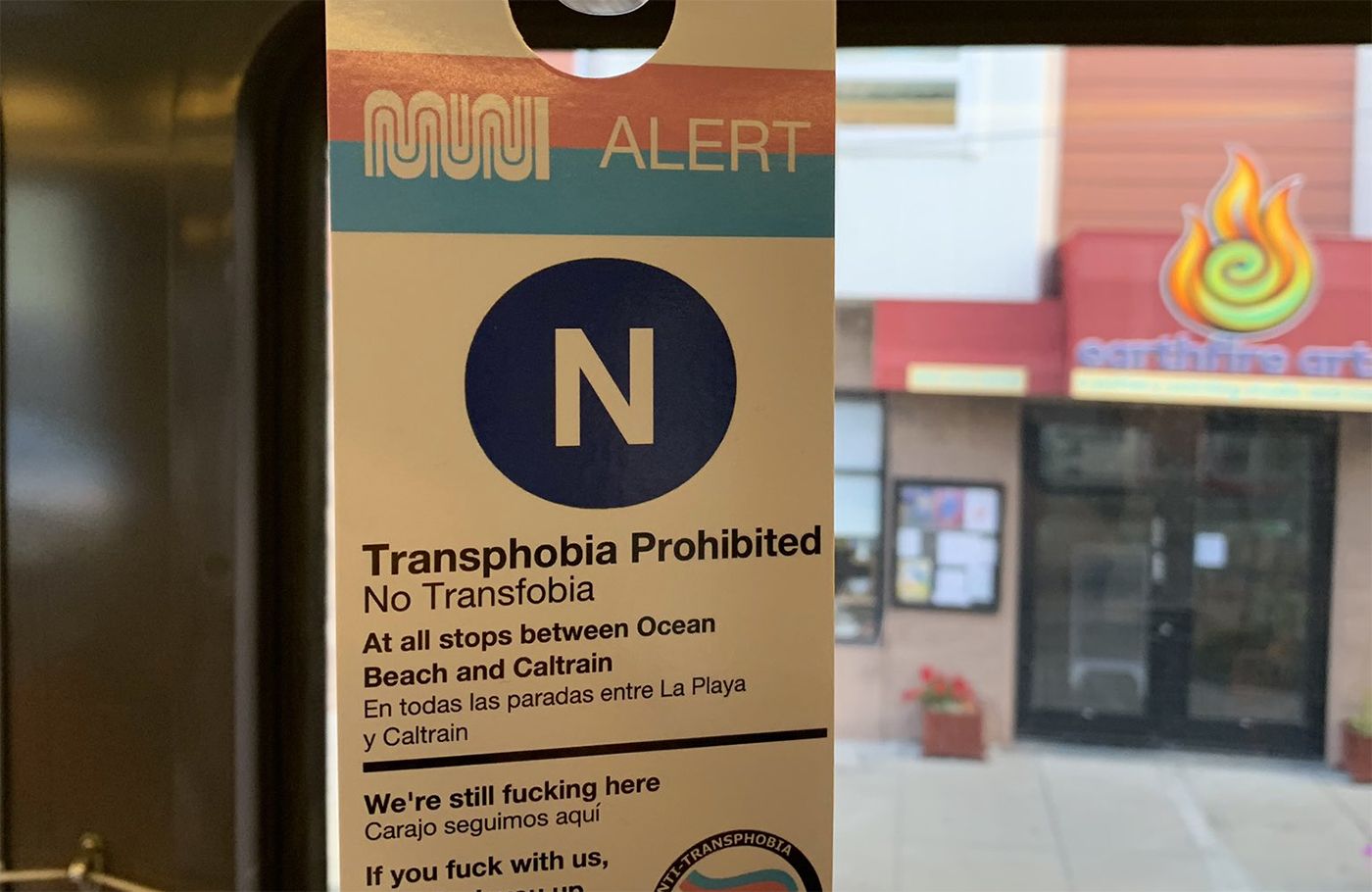 Anonymous Anti-Transphobia Group Puts Hangtag 'Alerts' On Muni Trains