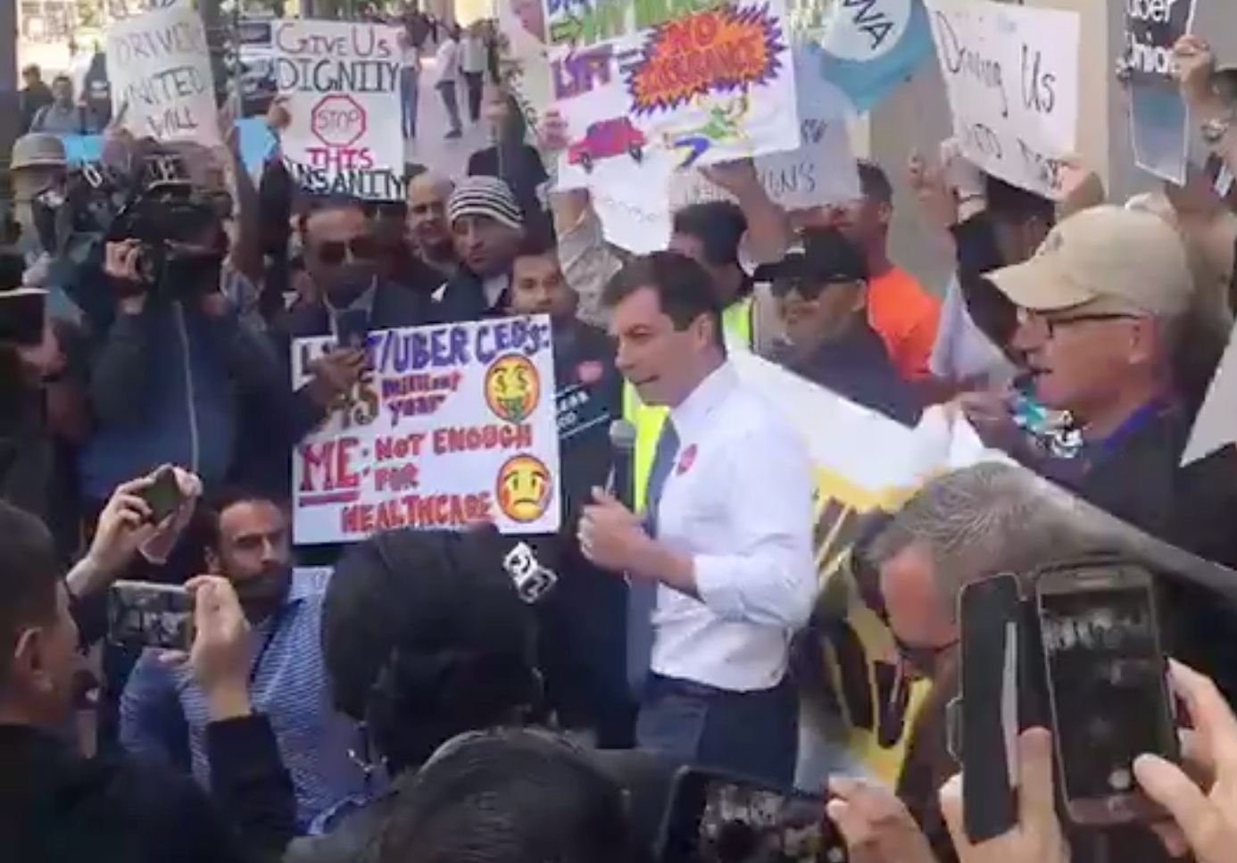 Uber Driver Caravan Descends On Company HQ, Joined By Pete Buttigieg