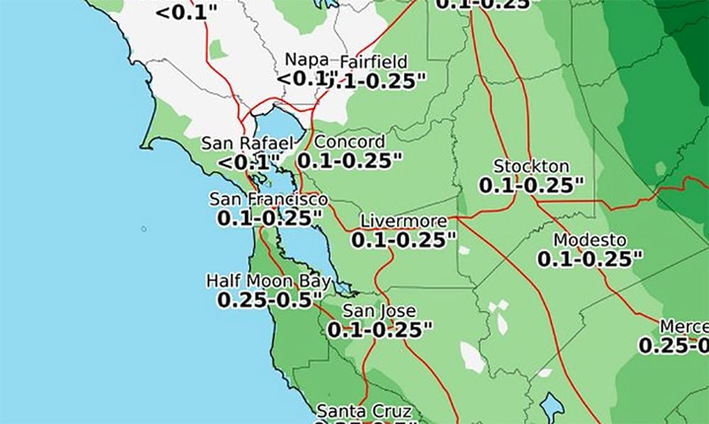 Light Rain to Dampen Most of the Bay Area This Weekend for the First Time In Six Months