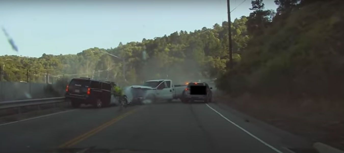 Bonkers East Bay Car Chase Video Emerges of Suspect Smashing Into Cop Cars, Trying to Fight K-9 Dog
