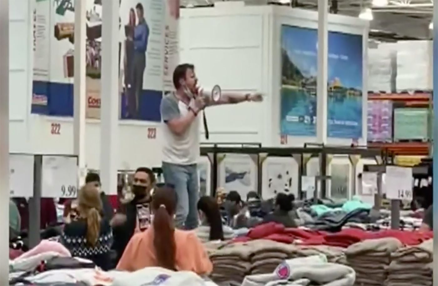 Covidiot Files: Anti-Masker Delivers Megaphone Diatribe About Mask Rule at California Costco, Gets Fist-Bumps