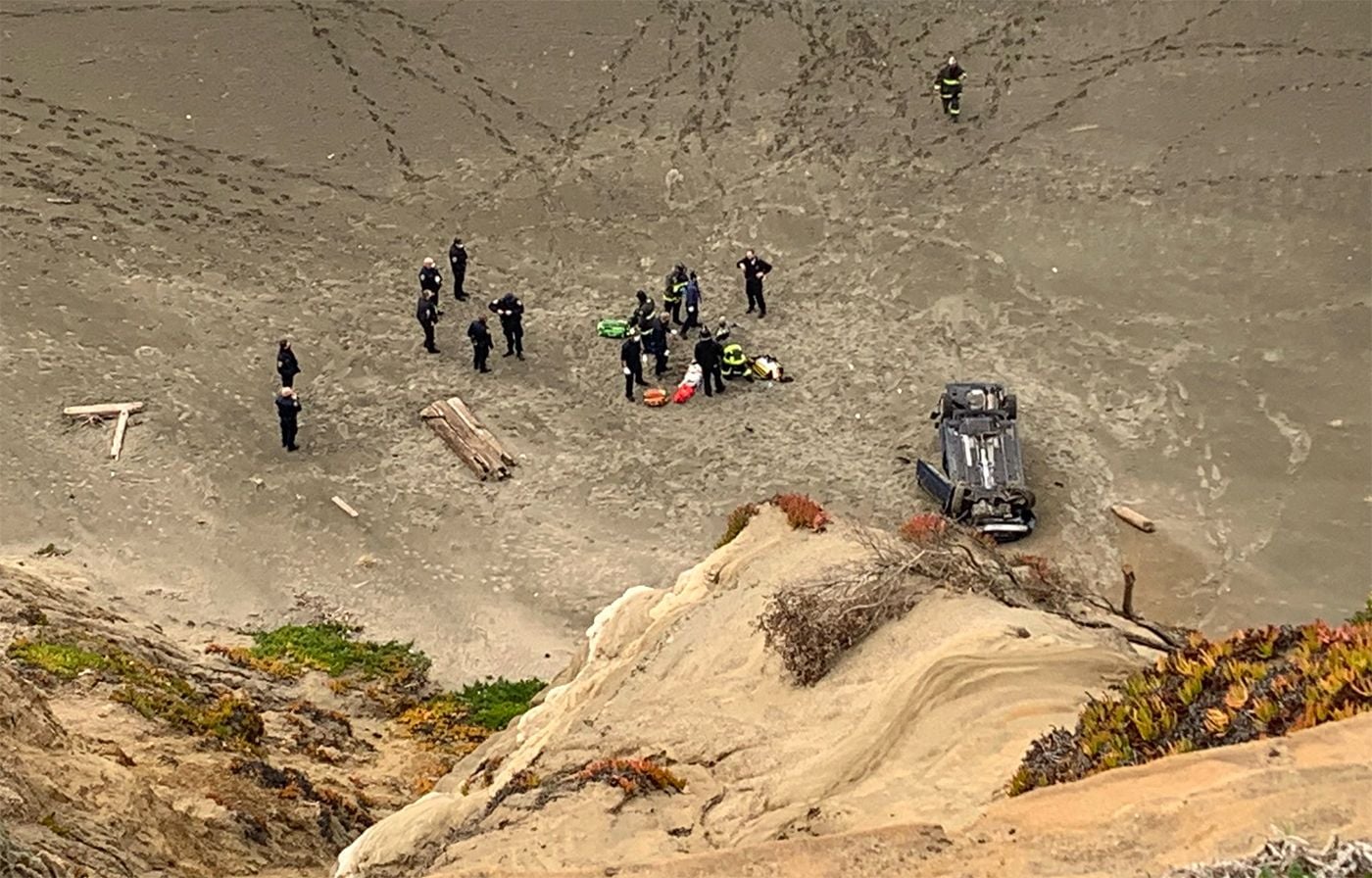 Crashed Prius Remains on Fort Funston Beach After Christmas Day Cliff Dive