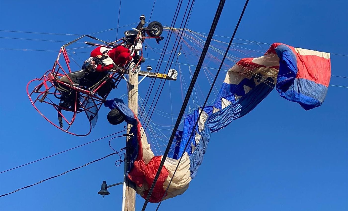 Dude Dressed as Santa in Powered Parachute Contraption Crashes Into Power Lines Near Sacramento