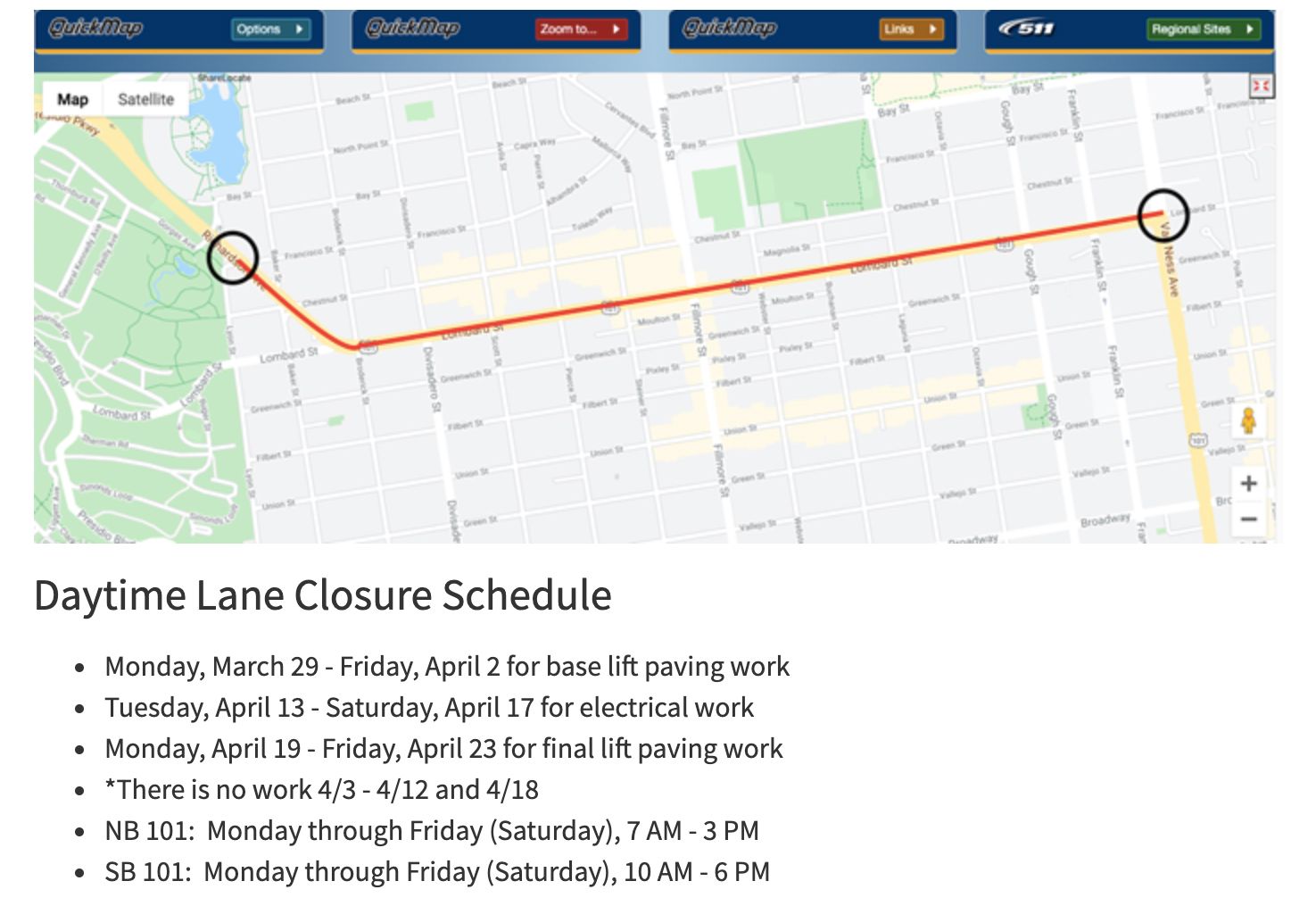 Lombard Street Closure Schedule 2025