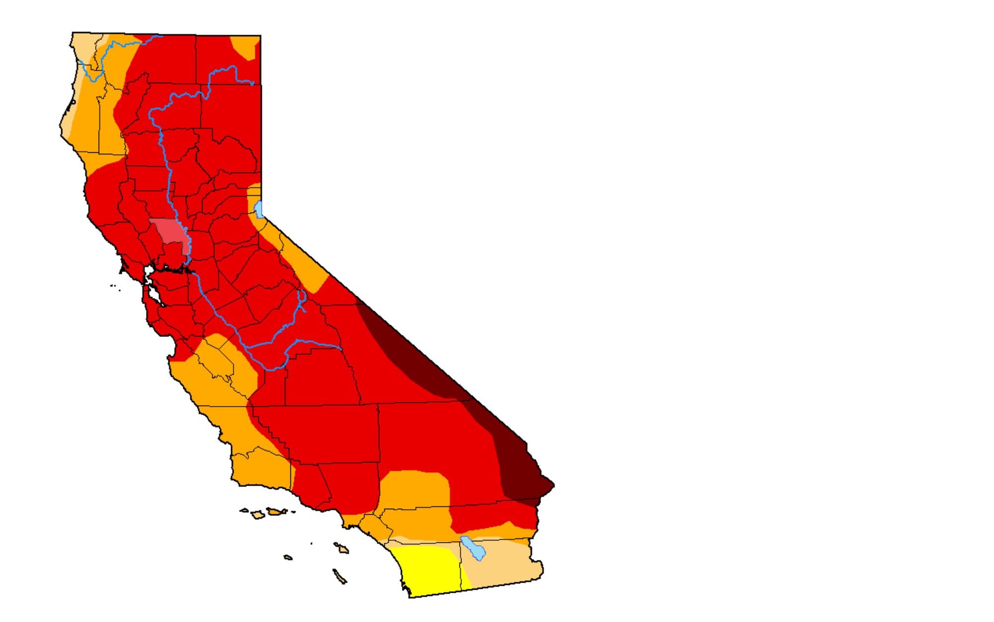 U.S. Drought Monitor Downgrades Entire Bay Area and Much of State Into 'Extreme' Drought Conditions