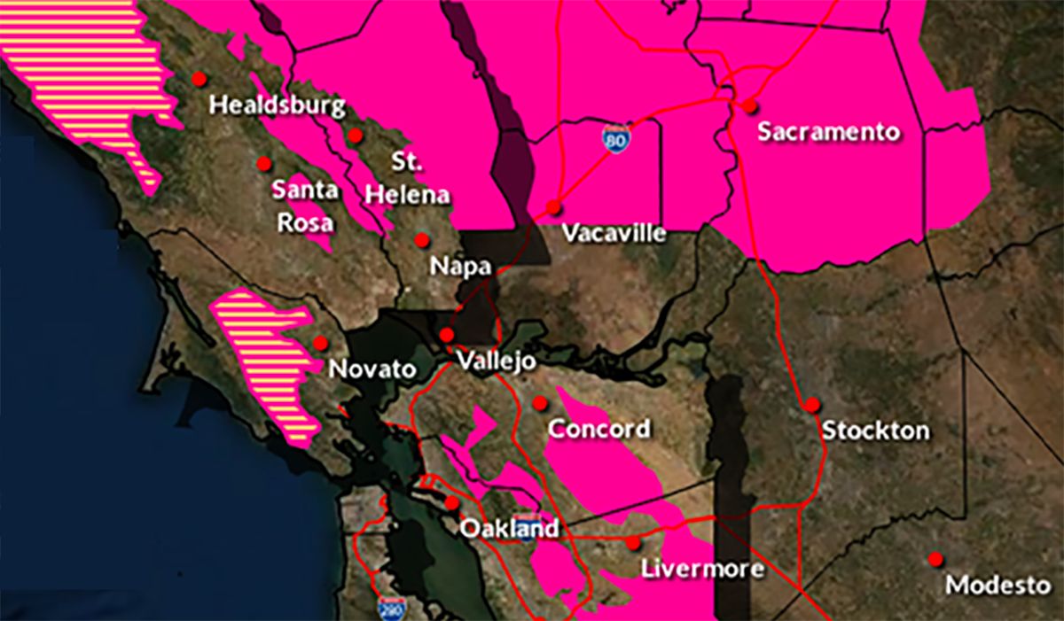 Red Flag Warning Issued For Parts of 
North and East Bay With Winds Expected