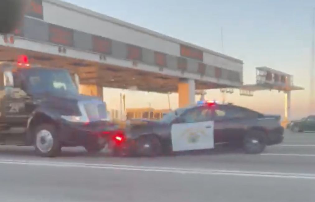 Video: Truck Plows Wrong Way Through Bay Bridge Toll Gate, Hits CHP Cruiser