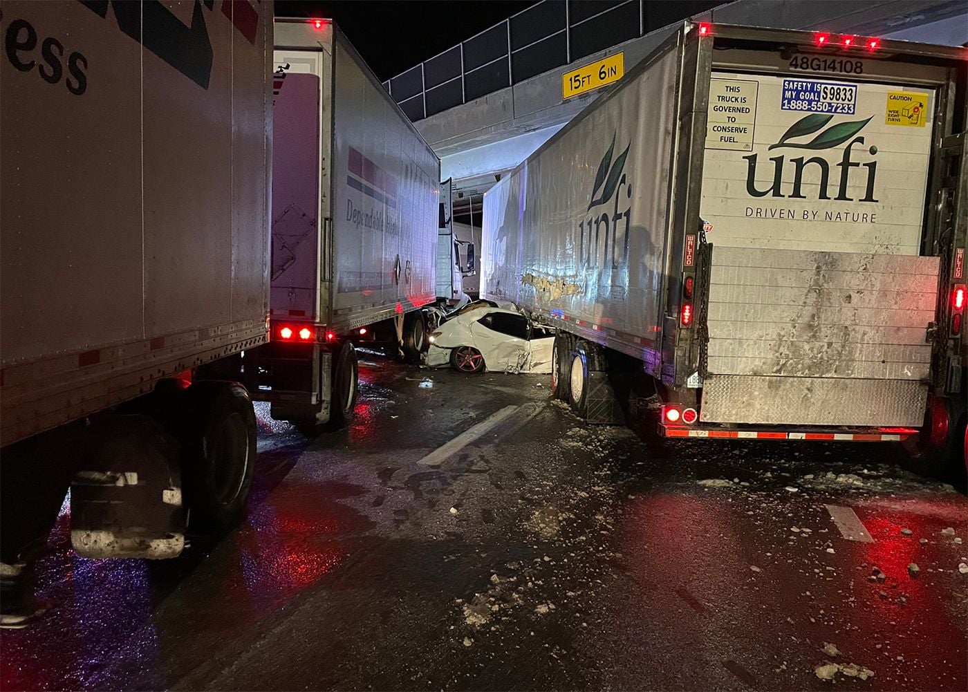 Snowy, Slippery Roads Near Tahoe Led to Six-Truck Pile-Up Wednesday Morning