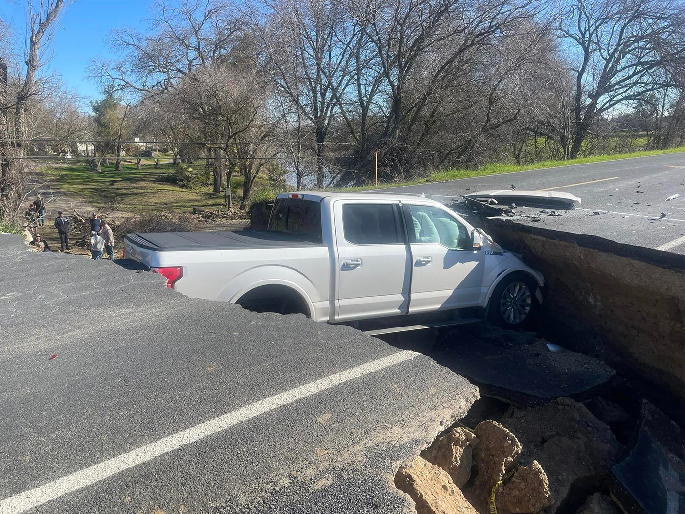 CHP Baffled As Same Sinkhole Near Tracy Claims Three Vehicles — All Because Drivers Ignore Road Closure Signs