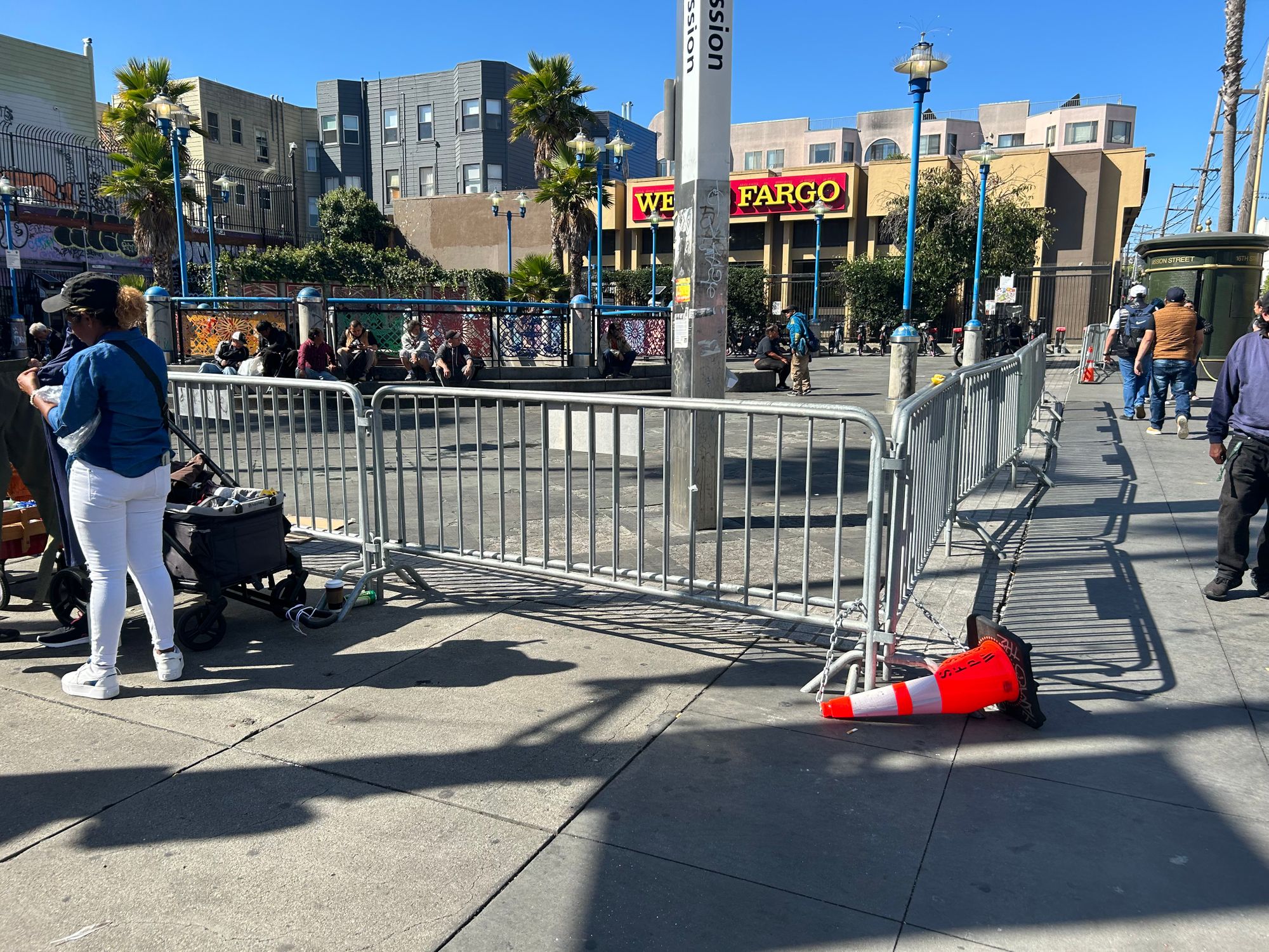 Now 16th Street BART Plaza Has Those Metal Anti-Vending Barricades Put Up, Too