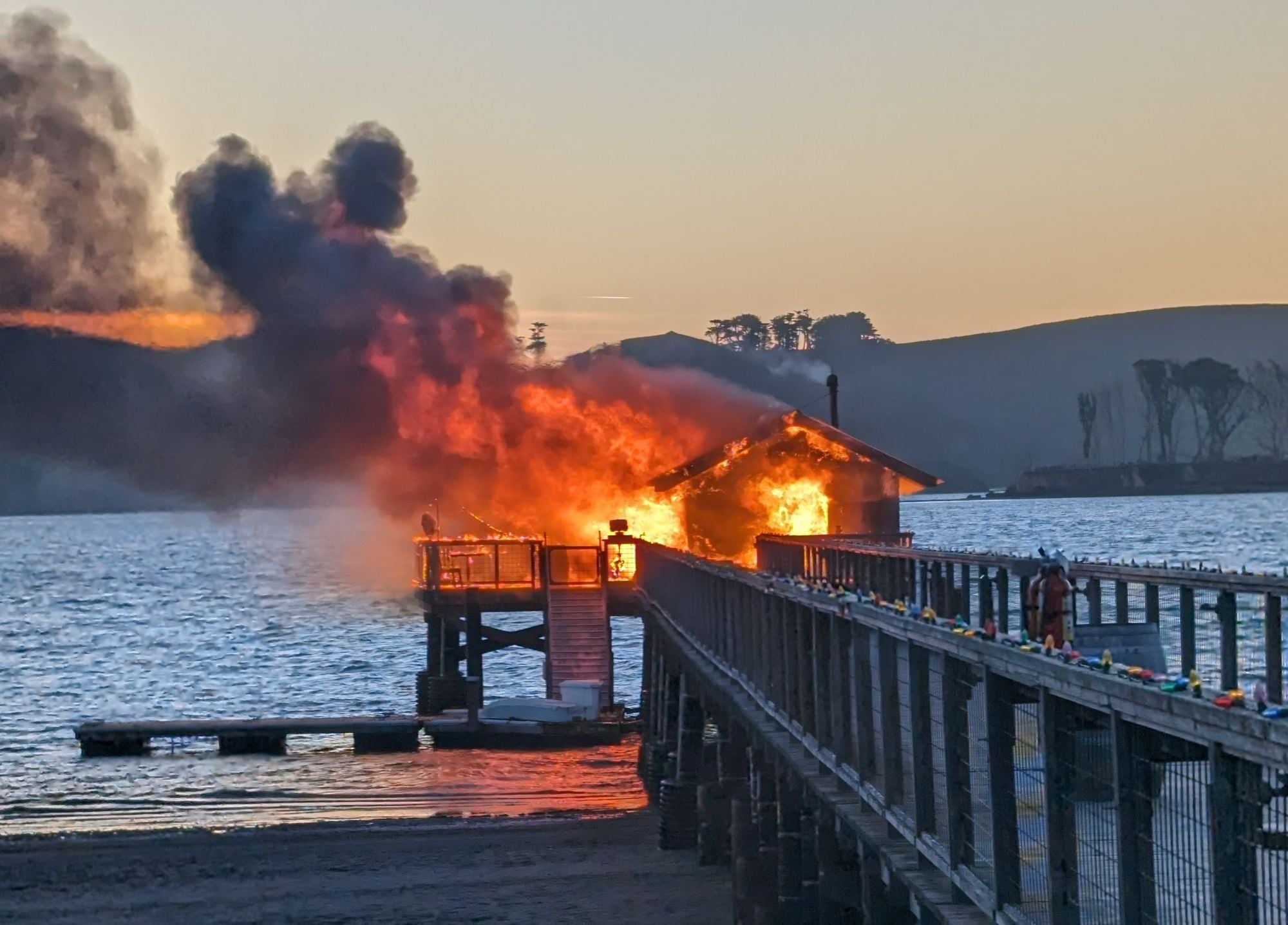 Nick’s Cove Boat Shack In Tomales Bay Went Up In Flames Late Sunday Afternoon, Structure Destroyed