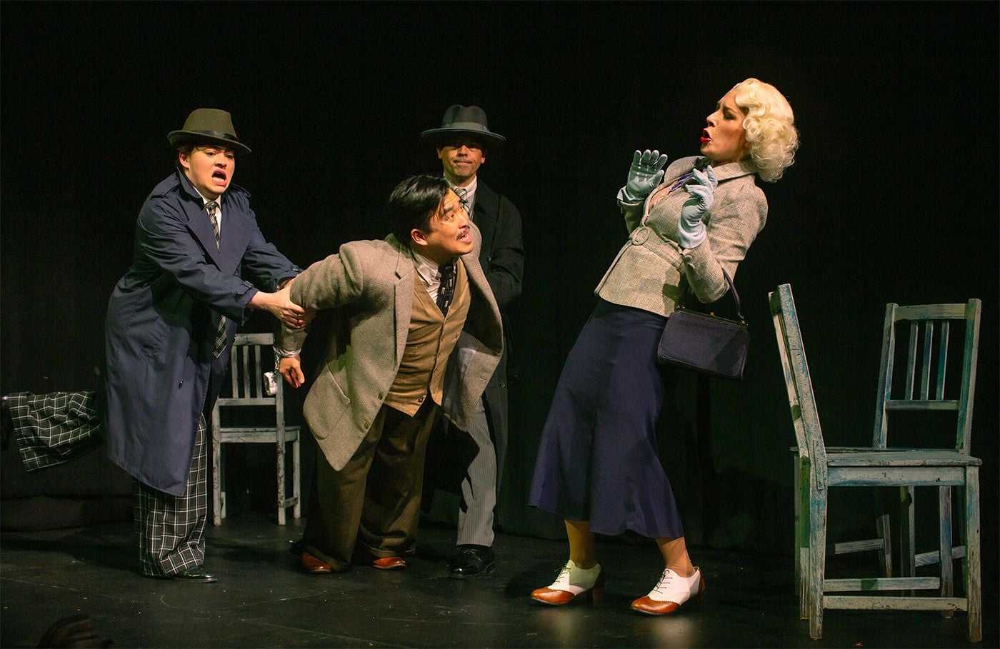 'The 39 Steps' at SF Playhouse Is a Clever, Madcap Four-Person Sendup of a Hitchcock Thriller