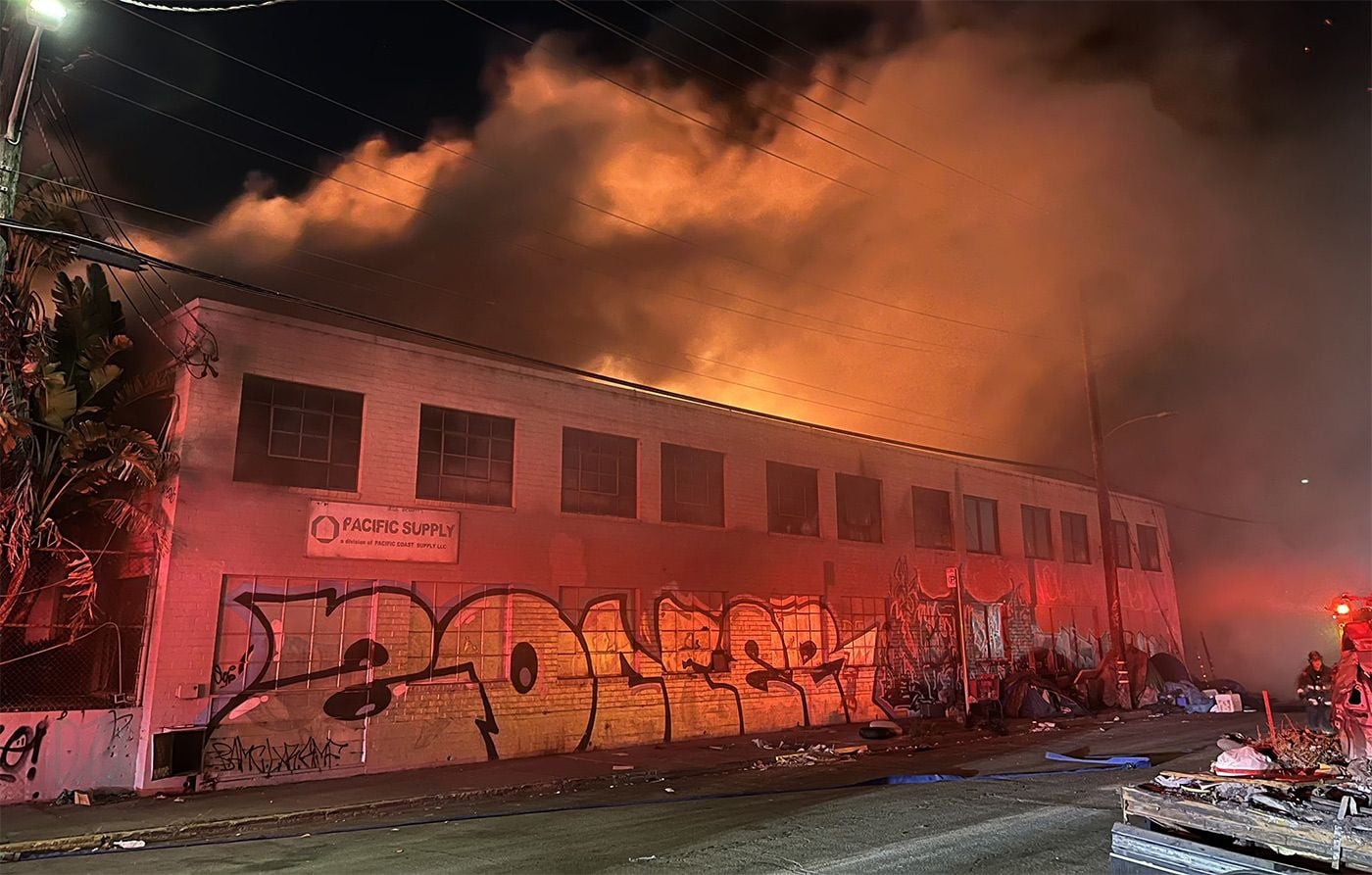 Fire Destroys Warehouse In West Oakland Next to Wood Street Encampment