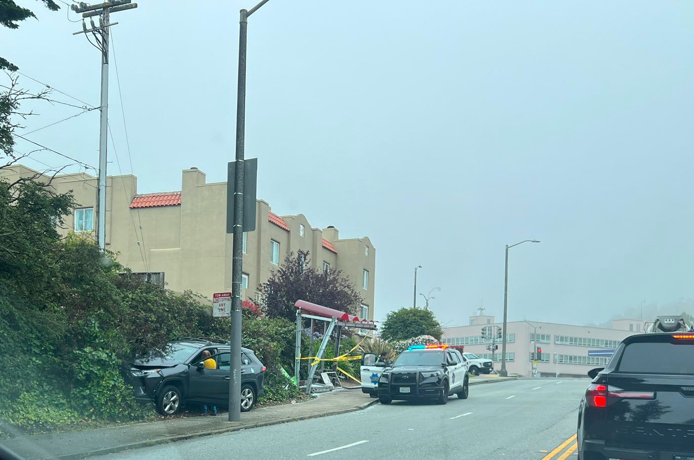 Car Demolishes Muni Bus Shelter Near Twin Peaks