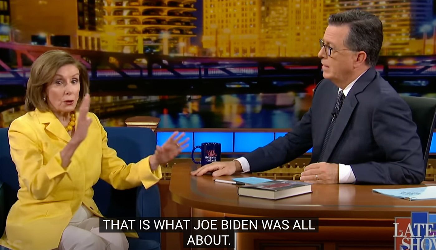 Nancy Pelosi's Appearance on Colbert Gets Interrupted By Protesters
