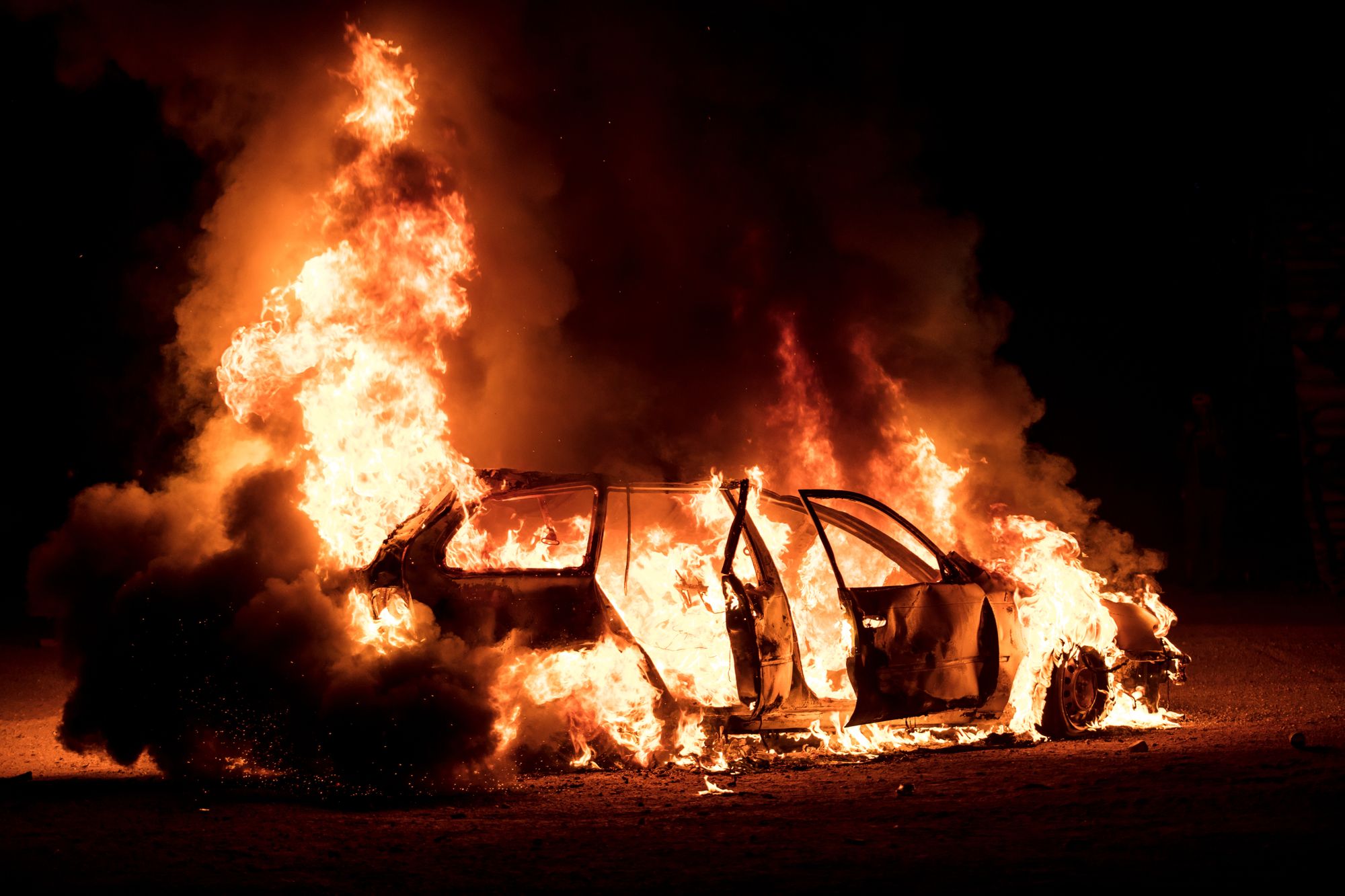 Video: Late-Night Oakland Sideshow Draws Crowd of 500 People, Likely Stolen Car Set on Fire