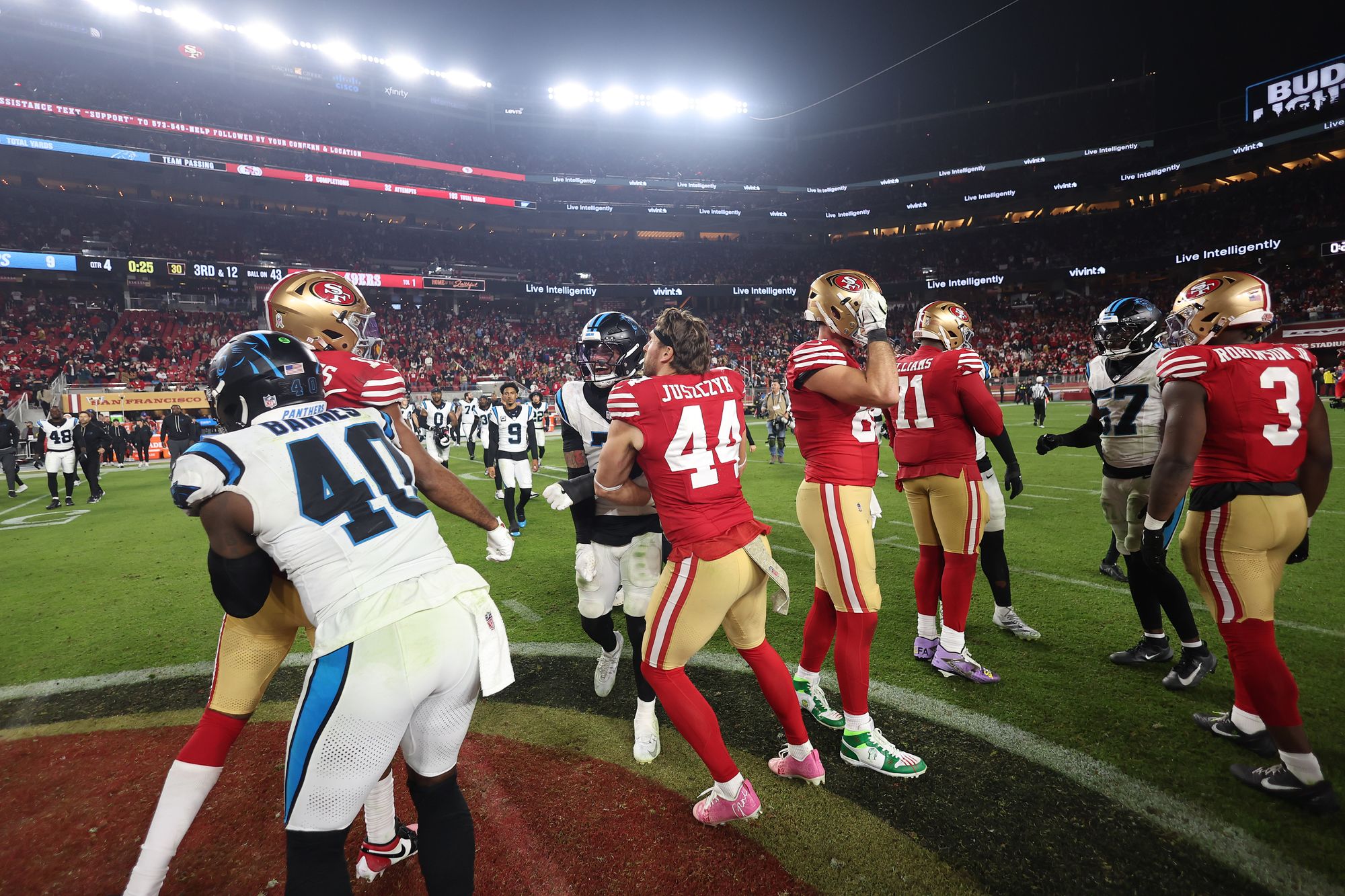 49ers Beat Panthers 20-9 In Monday Night Football Game Memorable Mostly Just for Nut-Punch Fight