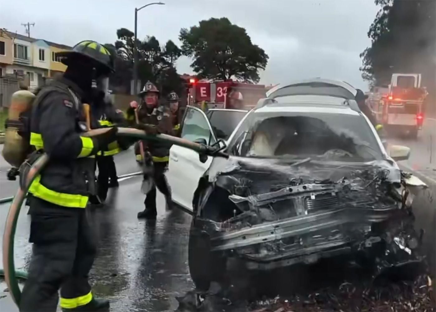 Two Rescued After Car Bursts Into Flames In SF Crash Near Daly City Border