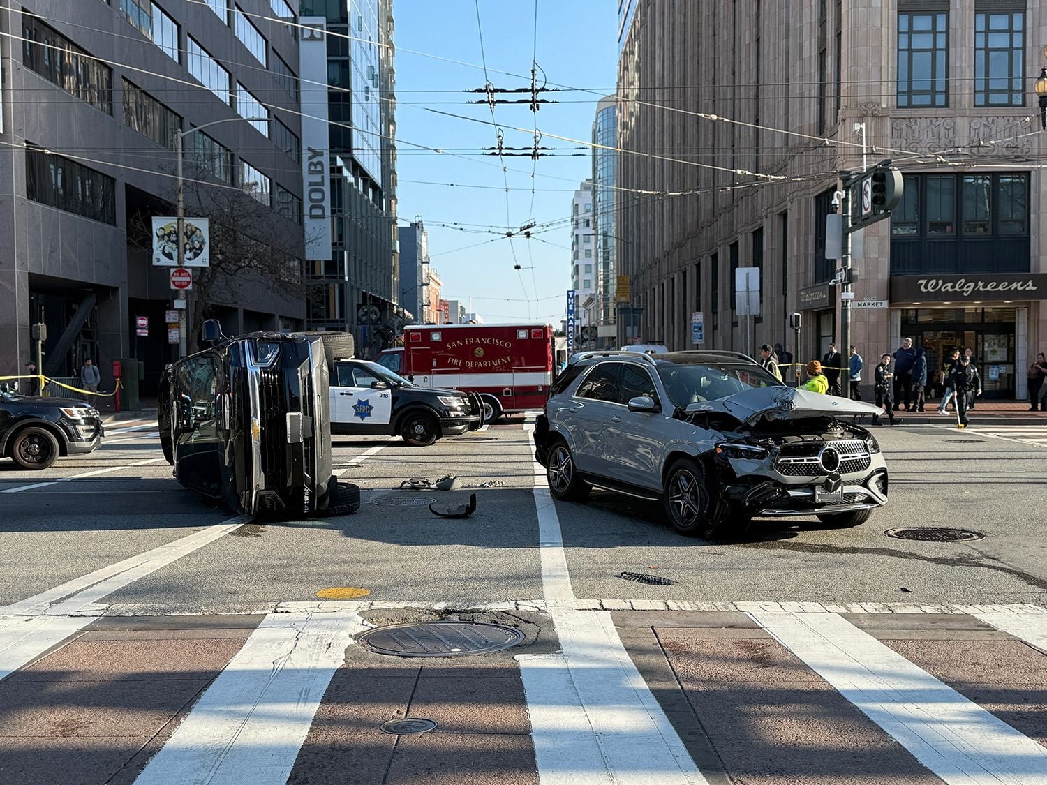 Two-Car Collision on Mid-Market Leaves Car Flipped, Muni Service Disrupted