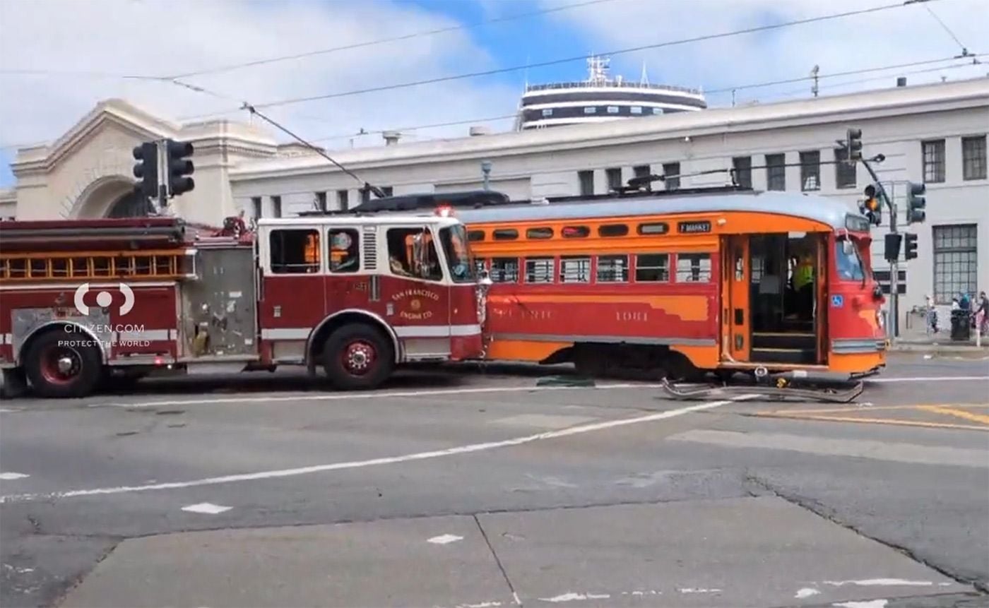 SF Fire Truck Collides With F-Line Streetcar on Embarcadero