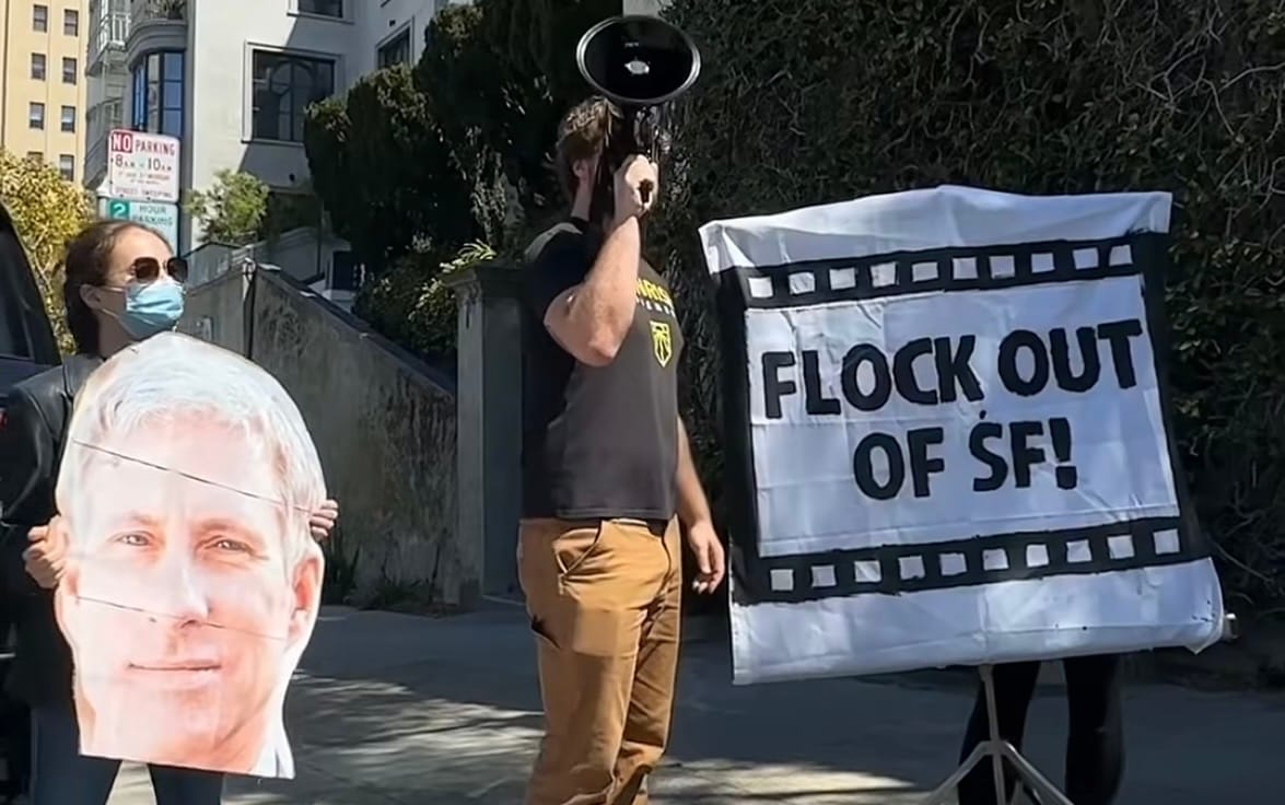 Activists Host ‘Billionaire Watch Party’ Outside Chris Larsen’s House Over Surveillance Funding