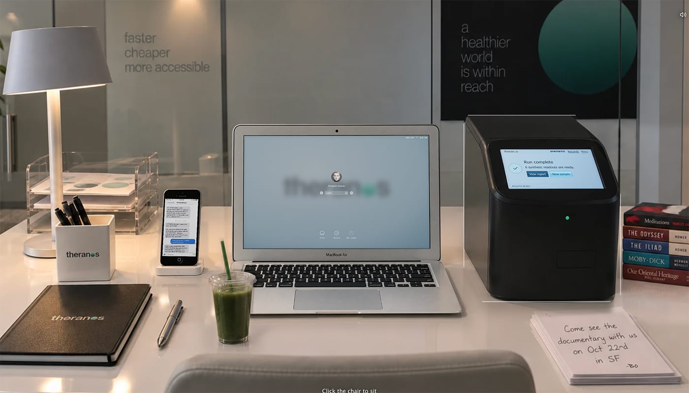 Weird Website Lets You 'Sit' at Elizabeth's Holmes's Desk at Theranos, Read Her Emails
