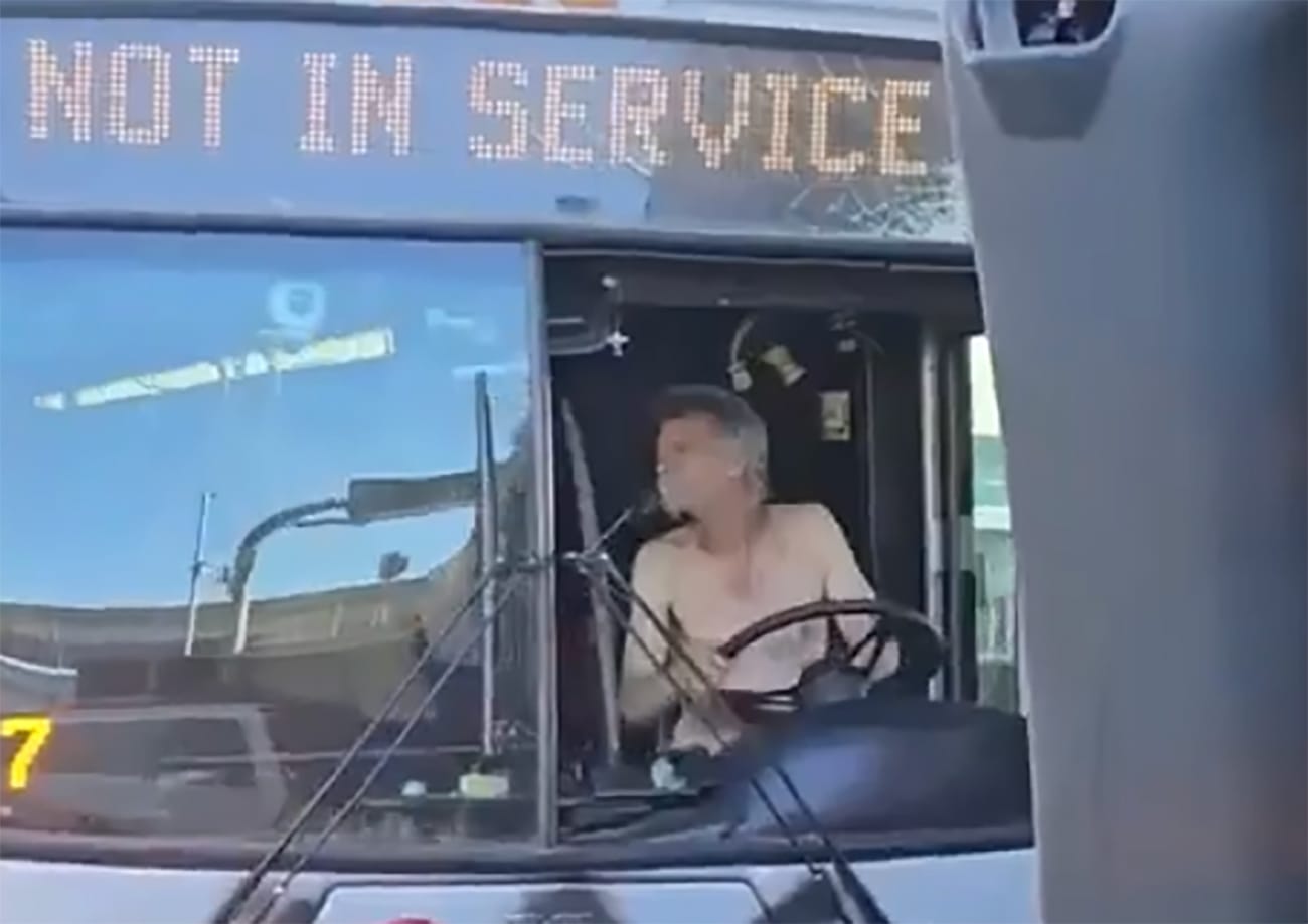 Video: Shirtless Dude Smoking Cigarette Seen Driving Old Muni Bus Through Oakland